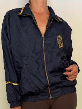 Vintage Gold & Navy Blue Windbreaker Jacket
